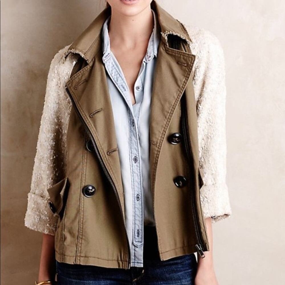 Anthropologie Hei Hei Sequin Sleeve Swing Utility Jacket Olive Size L